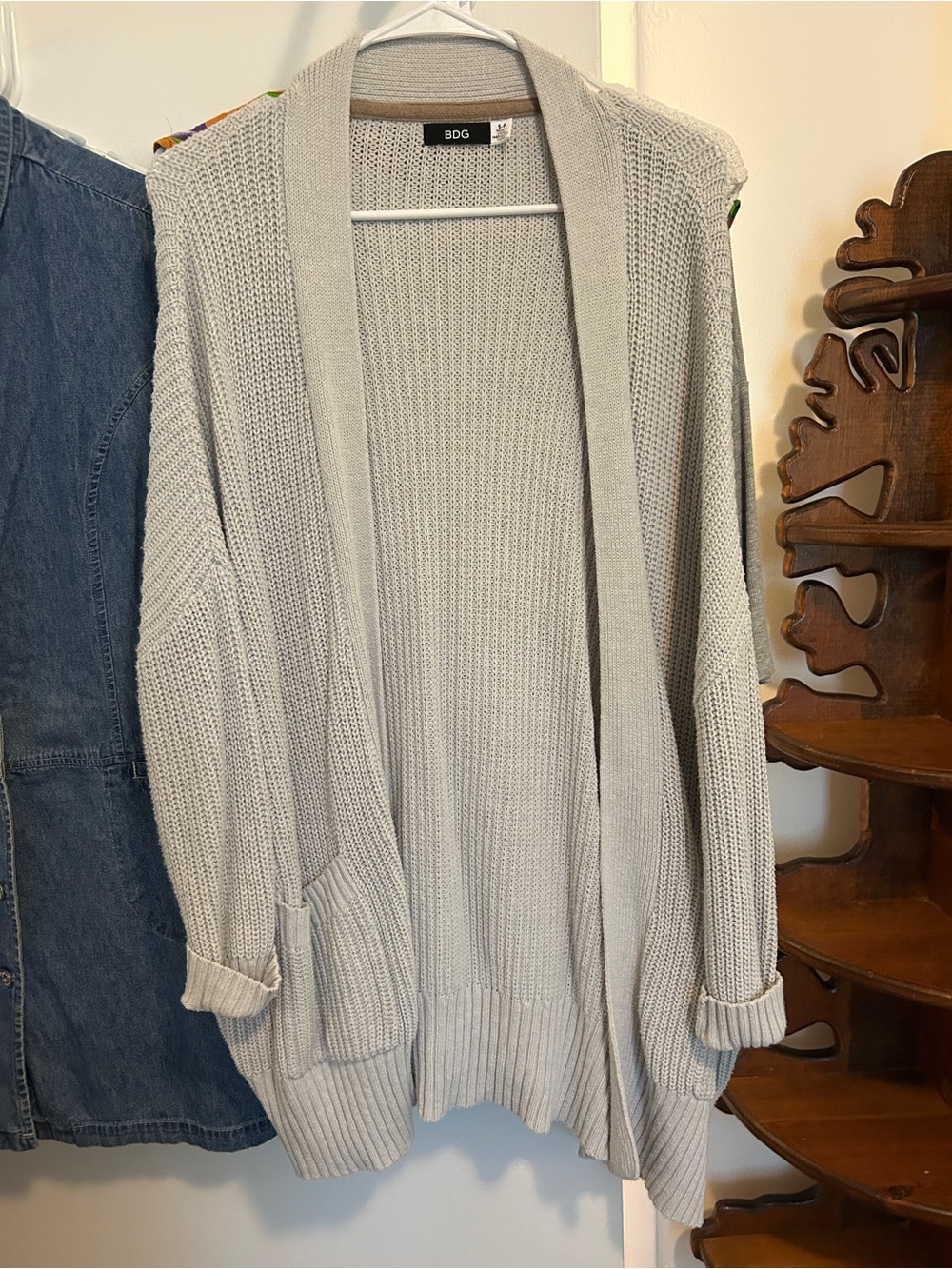BDG Light Gray Open-Front Knit Cardigan Sweater